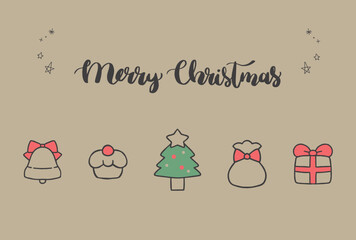 クリスマス　手書きベクターイラスト、シンプル　メッセージカードテンプレート、ゴールド