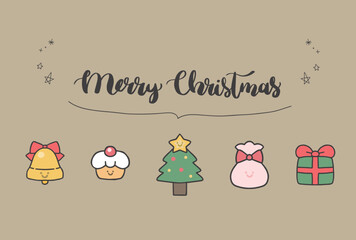 クリスマス　手書きベクターイラスト、可愛い　メッセージカードテンプレート、ゴールド