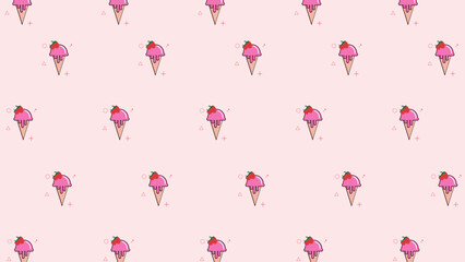 cute strawberry icecream on pink background illustration, perfect for wallpaper, backdrop, banner, background