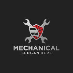 Engine repair mechanic logo, service, maintenance, automotive and motorcycle repair shop logos