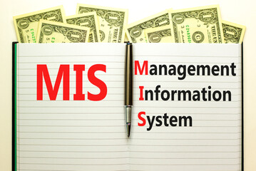 MIS management information system symbol. Concept words MIS management information system on white note on a beautiful white background. Business MIS management information system concept. Copy space © Dzmitry