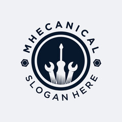 Engine repair mechanic logo, service, maintenance, automotive and motorcycle repair shop logos