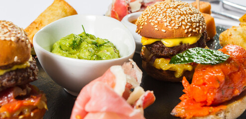 Mini burger and fries assortment, tasty food