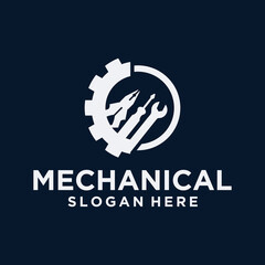 Engine repair mechanic logo, service, maintenance, automotive and motorcycle repair shop logos