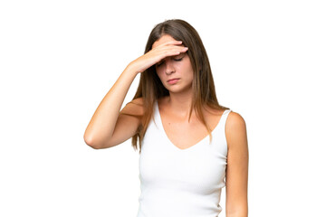 Fototapeta premium Young pretty woman over isolated background with headache