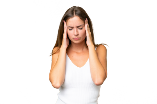 Young pretty woman over isolated background with headache