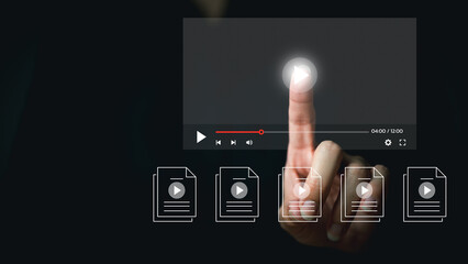 Finger presses the touch screen button to stream online on a virtual screen. Watch videos on the Internet, live concerts, performances or tutorials. online content