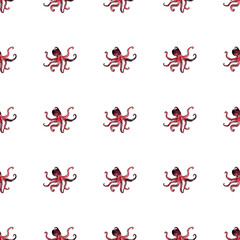 watercolor octopus with tentacles pattern on white background