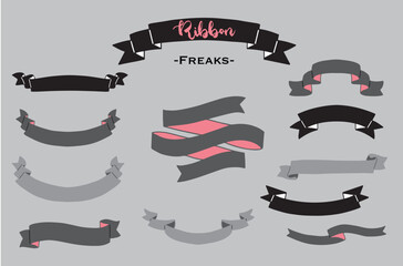 手書き　リボンフレーム　ベクターイラストセット　シンプル　可愛い　飾り　シルエット