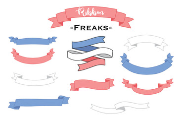 手書き　リボンフレーム　ベクターイラストセット　シンプル　可愛い　飾り