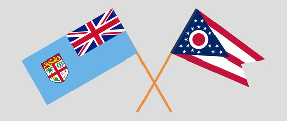 Crossed flags of Fiji and the State of Ohio. Official colors. Correct proportion