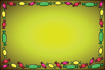 Candy frame. Candy falling on a colored background, vector, place for text. Greeting card with sweet background