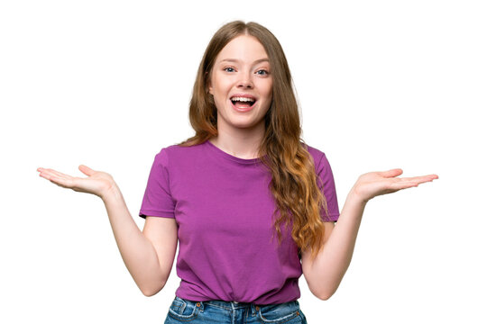 Young pretty woman over isolated background with shocked facial expression