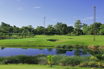 Golf Green with two Lighting Poles for Night Golf Playing