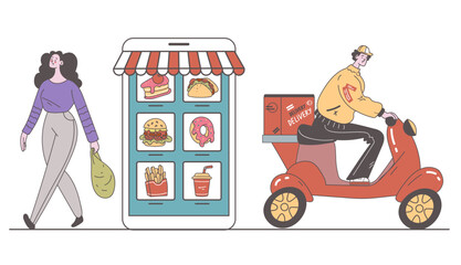 Online food service order takeaway food delivery abstract concept. Vector graphic design illustration element