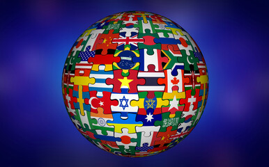 Obraz premium Global Nations Countries Flags Planet Earth International World 3d Illustration