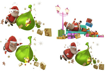 Naklejka premium Santacros in a different posture at Christmas on a transparent background