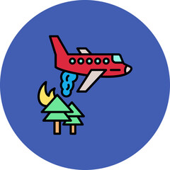 Firefighter Plane Multicolor Circle Filled Line Icon