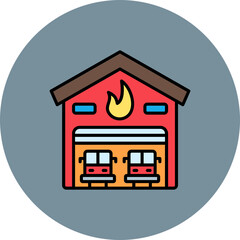 Firefighter Garage Multicolor Circle Filled Line Icon