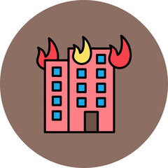 Building Fire Multicolor Circle Filled Line Icon