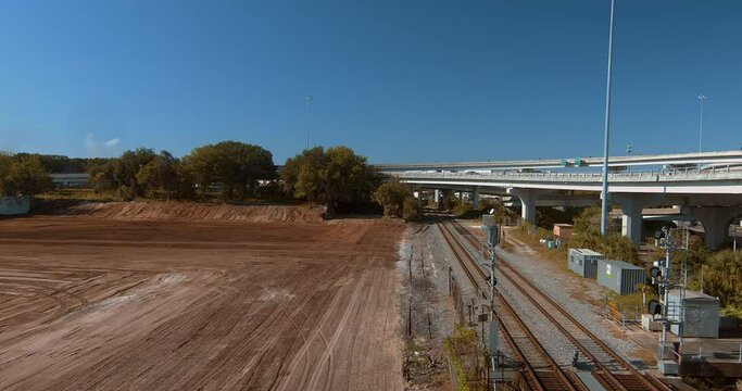 Ground zero, construction field new highway and railway, ready to build buildings in downtown
