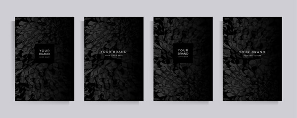 Covers strict elegant design in black tones. Vector set of patterns with abstract texture. Background templates for invitation, flyer, poster, brochure, postcard.