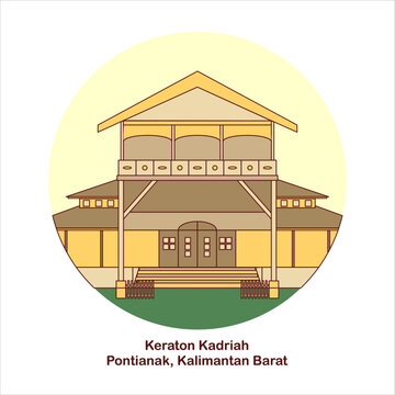 Illustration of landmark Kota Pontianak, Keraton Kadariah Melayu kalimantan barat flat icon buildings traditional design for tourism - flat modern vector
