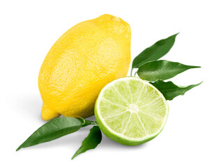Collection Fresh lime and slice, Isolated on white background