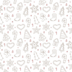 Christmas ginger cookies seamless pattern vector illustration, hand drawing