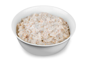 Bowl of oats porridge isolated on a white background