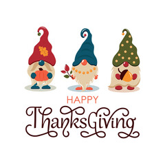 Happy Thanksgiving handwritten text isolated on white background. Modern brush ink calligraphy. Vector colorful illustration, hand lettering. Greeting holiday design for print, card, banner, poster