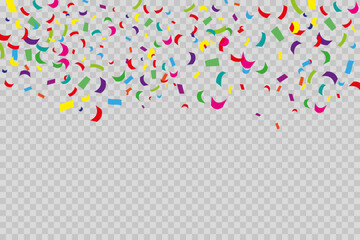 Multi-colored confetti falls from top to bottom. Big celebration. Winner's award.