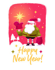 Christmas card design template with santa claus. Vector illustration
