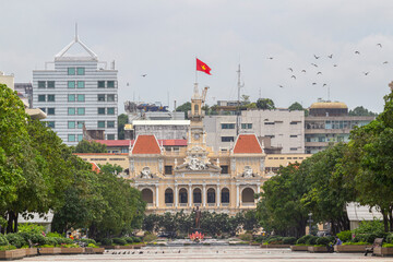 HO CHI MINH, VIETNAM - 21 JUN, 2021 - The historic Peoples' Committee Building in Ho Chi Minh Square in the afternoon