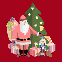 Vector - nikolaus with trees and gift parcels.