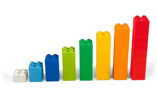 Toy  blocks as increasing graph bar, infographic diagram, chart