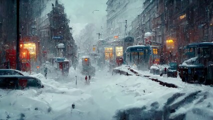 Obraz premium Abstract winter landscape on Blurred background, 3D Illustration of Snowy Street