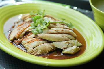 singapore chicken meat and rice on a plate 