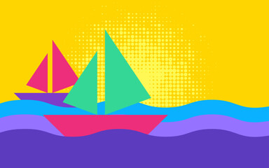 Abstract geometric sailboats in the ocean