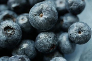 Close up of fresh blue berry with water drops .