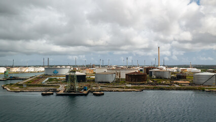 Willemstad, Curacao - 04.28.2021 View on oil terminal storage of Curacao island