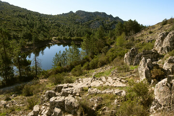 Fototapeta na wymiar High resolution image of a lake on Mount Limbara, Tempio Pausania, Sardinia.