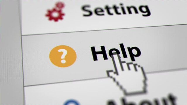 Mouse Cursor Clicking "Help" Menu Bars on Web Browser. All data on the Footage are Fictional, Created Especially for This Concept
