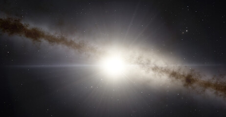 Obraz na płótnie Canvas Sun rays and and Milky way galaxy 3d illustration background