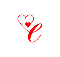 E letter script heart line. from the heart. Letter E handwriting logo template with love and heart shape decoration. The first signature vector.