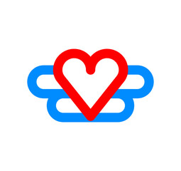 Wings from the heart. modern linear red heart. Logo template with love and heart shape decoration. The first signature vector.
