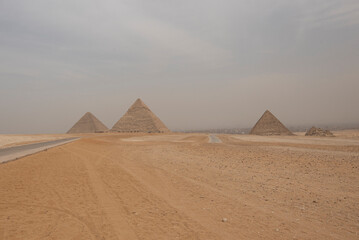 Great Pyramids of Giza panorama view - obrazy, fototapety, plakaty
