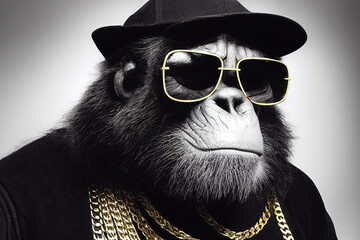 Cool monkey gorilla Gangsta rapper in sunglasses - obrazy, fototapety, plakaty