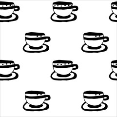 Vector seamless pattern of a glass and saucer