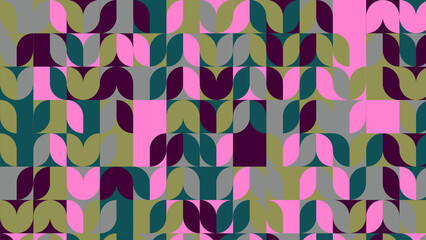 green, pink and grey geometric pattern, seamless wallpaper for fabric, tile, tablecloth